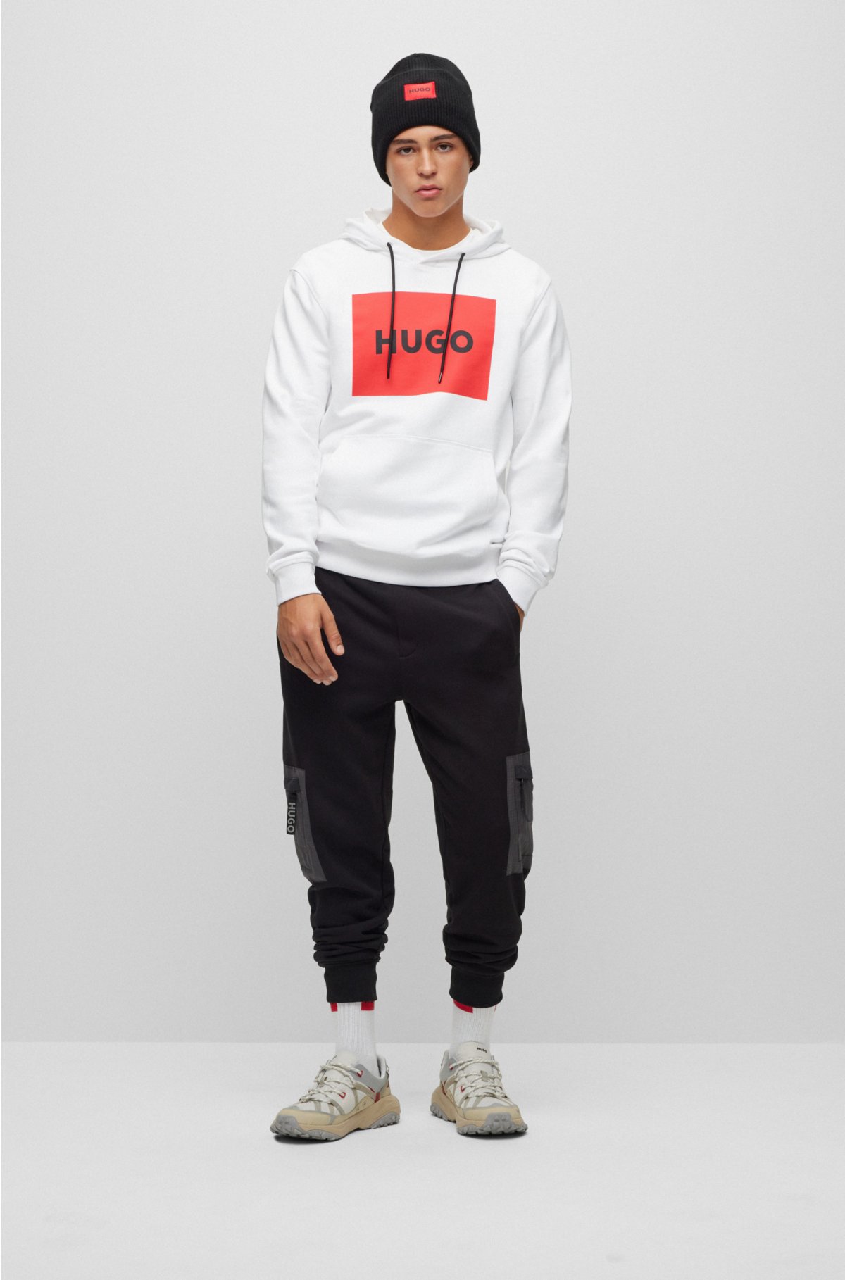 HUGO - Cotton-terry hoodie with box logo