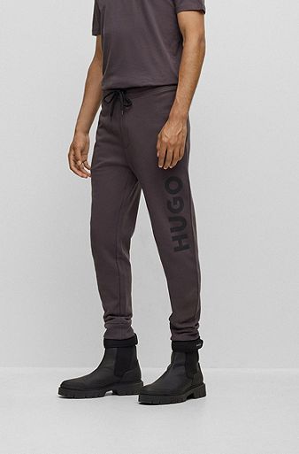 Cuffed tracksuit bottoms in French terry with contrast logo, Dark Grey