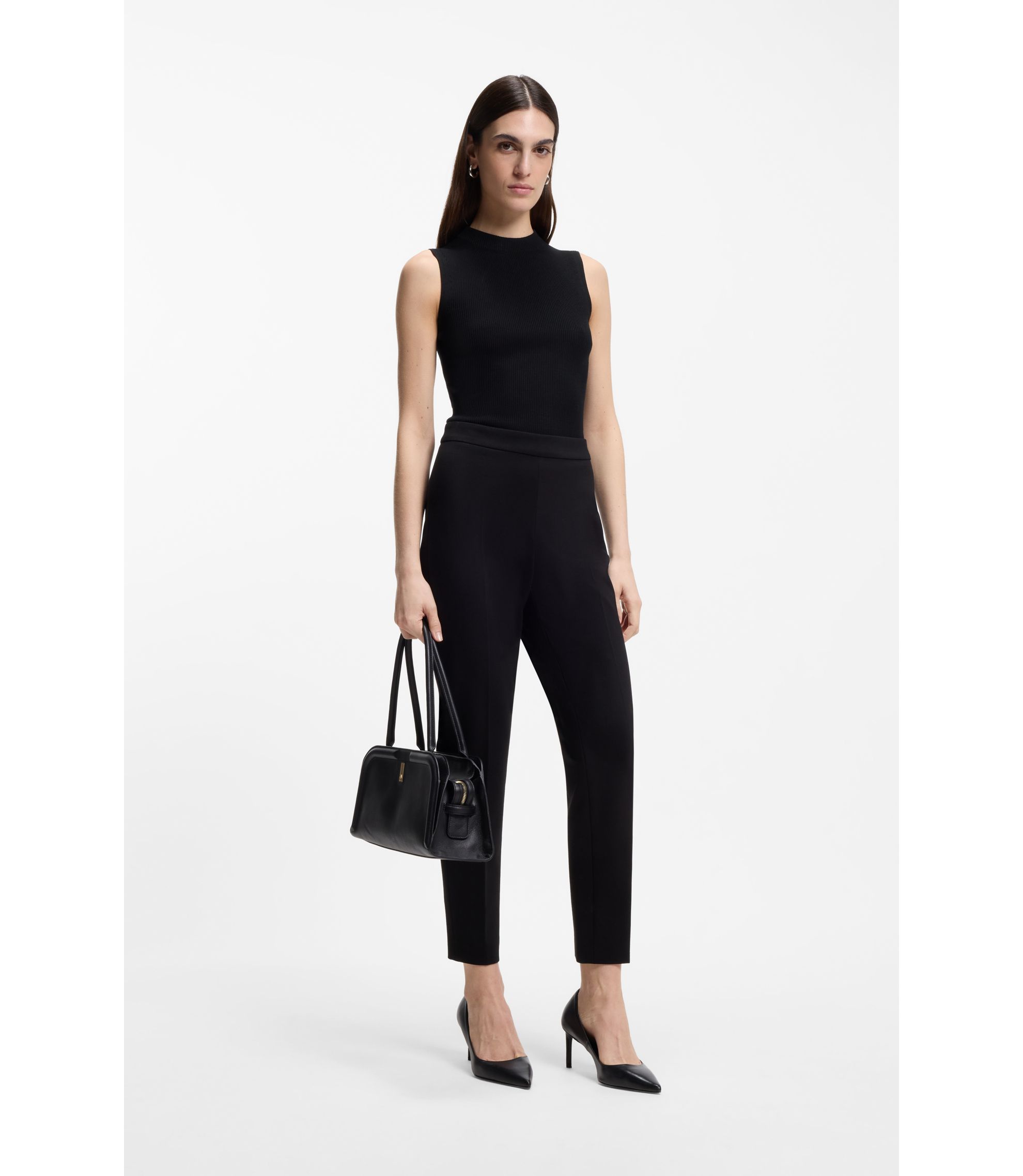 BOSS - Ribbed top with mock neckline - Black