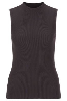 HUGO - Slim-fit sleeveless top in ribbed cotton