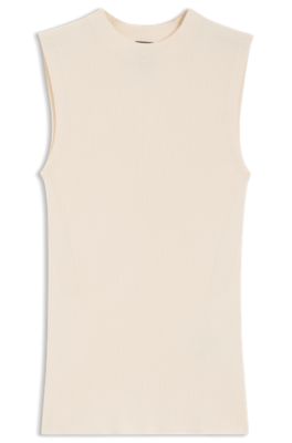 Ribbed top with mock neckline, White