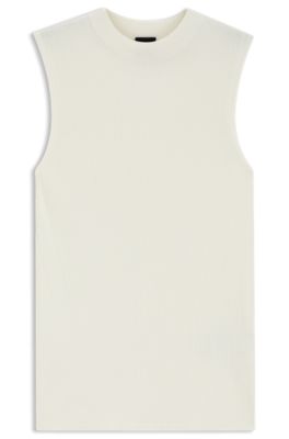 Ribbed top with mock neckline, White