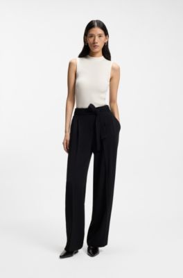 Ribbed top with mock neckline, White