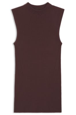 Ribbed top with mock neckline, Dark Brown