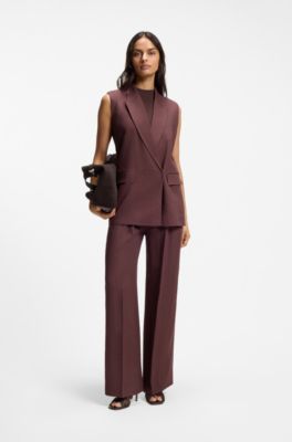 Ribbed top with mock neckline, Dark Brown