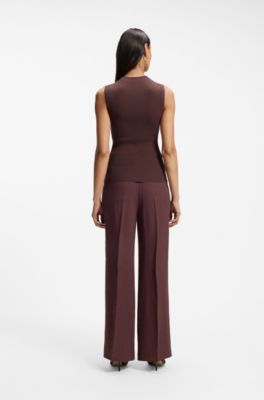 Ribbed top with mock neckline, Dark Brown