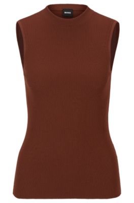 BOSS - Sleeveless mock-neck top with ribbed structure