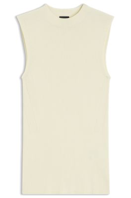 Ribbed top with mock neckline, Light Beige