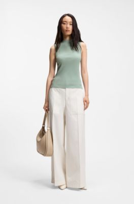 Ribbed top with mock neckline, Light Green