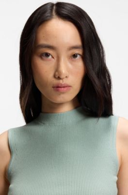 Ribbed top with mock neckline, Light Green