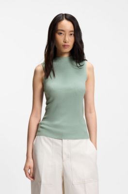 Ribbed top with mock neckline, Light Green