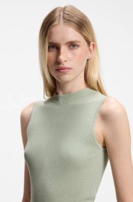 Ribbed top with mock neckline, Light Green