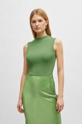 Ribbed top with mock neckline, Light Green