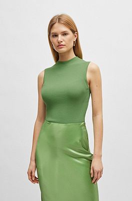 BOSS - Sleeveless mock-neck top with ribbed structure