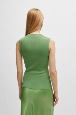 Ribbed top with mock neckline, Light Green
