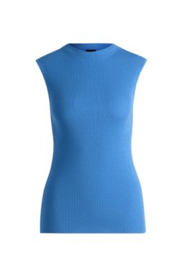 Ribbed top with mock neckline, Blue