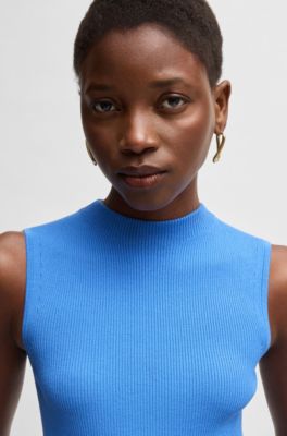 Ribbed top with mock neckline, Blue