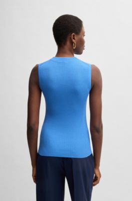 Ribbed top with mock neckline, Blue