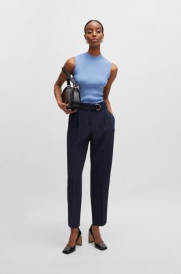 Top de punto de canal&eacute; con cuello caja, Azul