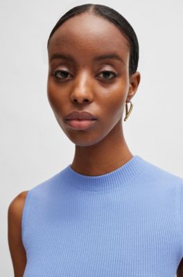 Top de punto de canal&eacute; con cuello caja, Azul