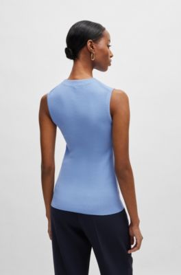 Top de punto de canal&eacute; con cuello caja, Azul