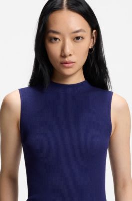 Ribbed top with mock neckline, Turquoise