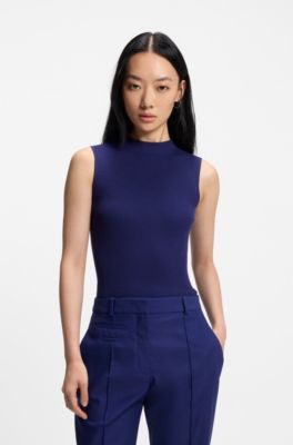 Ribbed top with mock neckline, Turquoise