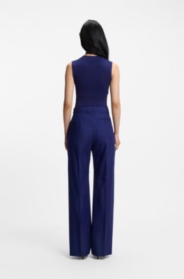 Ribbed top with mock neckline, Turquoise