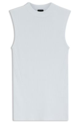 Ribbed top with mock neckline, Light Blue