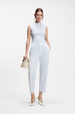 Ribbed top with mock neckline, Light Blue