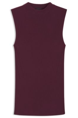 Top de punto de canal&eacute; con cuello caja, P&uacute;rpura oscuro