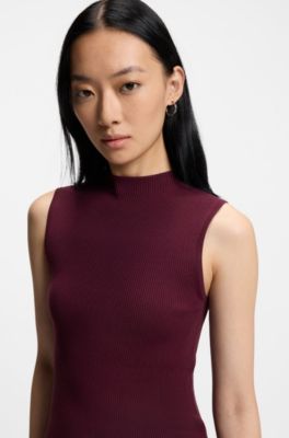 Ribbed top with mock neckline, Dark Purple