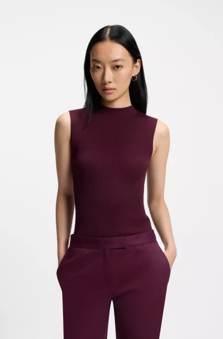 Ribbed top with mock neckline