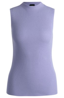 Ribbed top with mock neckline, Purple