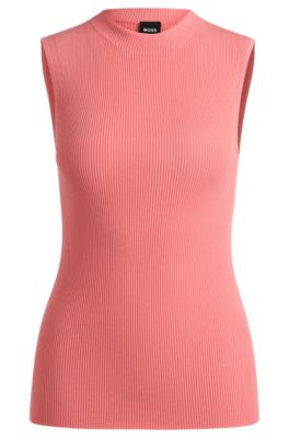 BOSS - Sleeveless mock-neck top in ribbed fabric - Light Purple