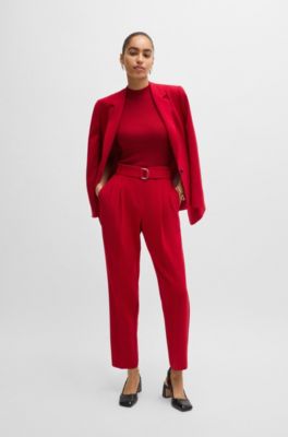 Ribbed top with mock neckline, Red