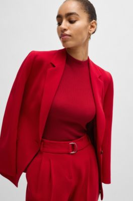 Ribbed top with mock neckline, Red