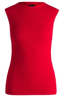 Ribbed top with mock neckline, Red
