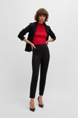 Ribbed top with mock neckline, Red