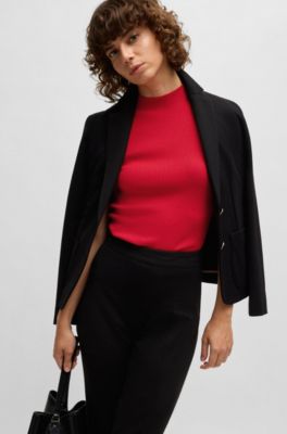 Ribbed top with mock neckline, Red