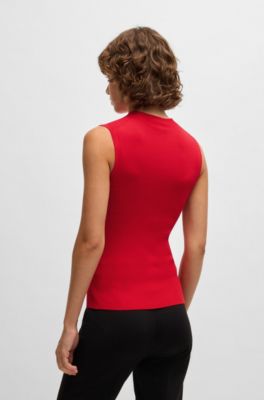 Ribbed top with mock neckline, Red