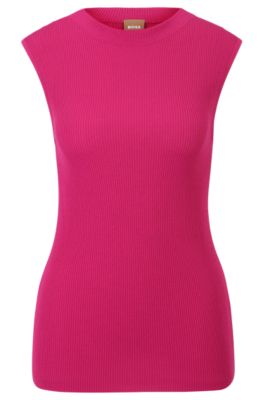 Hugo Boss Sleeveless Mock-neck Top With Ribbed Structure In Pink