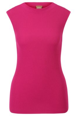 HUGO BOSS SLEEVELESS MOCK-NECK TOP WITH RIBBED STRUCTURE