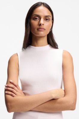 Top de punto de canal&eacute; con cuello caja, Rosa claro