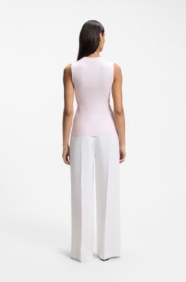 Top de punto de canal&eacute; con cuello caja, Rosa claro
