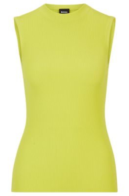 Hugo Boss Sleeveless Mock-neck Top With Ribbed Structure In Yellow