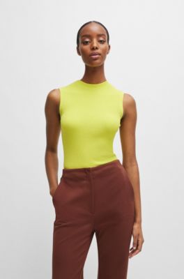 Top de punto de canal&eacute; con cuello caja, Amarillo