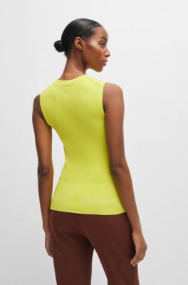 Top de punto de canal&eacute; con cuello caja, Amarillo