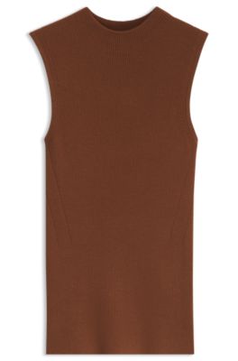 Top de punto de canal&eacute; con cuello caja, Marr&oacute;n