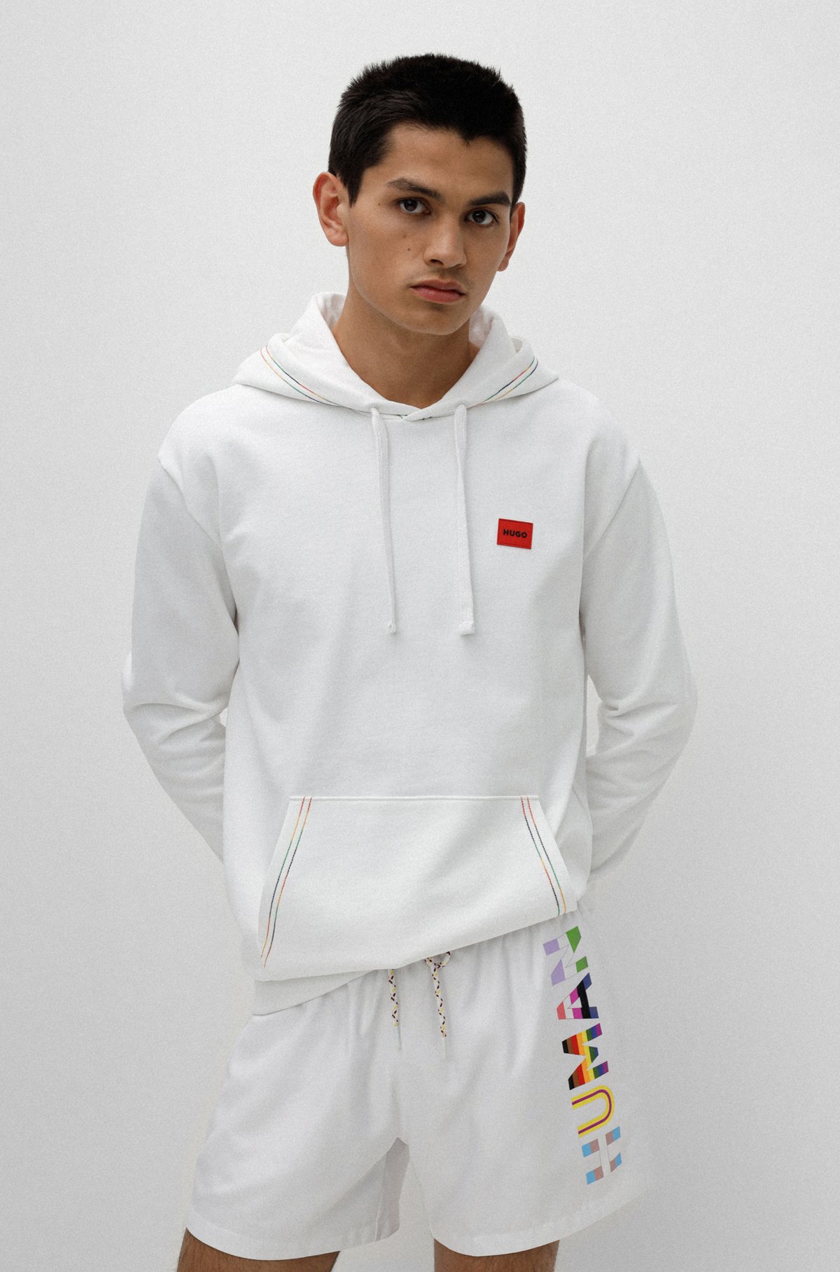 HUGO - Relaxed-fit hoodie in cotton with multi-colored slogan